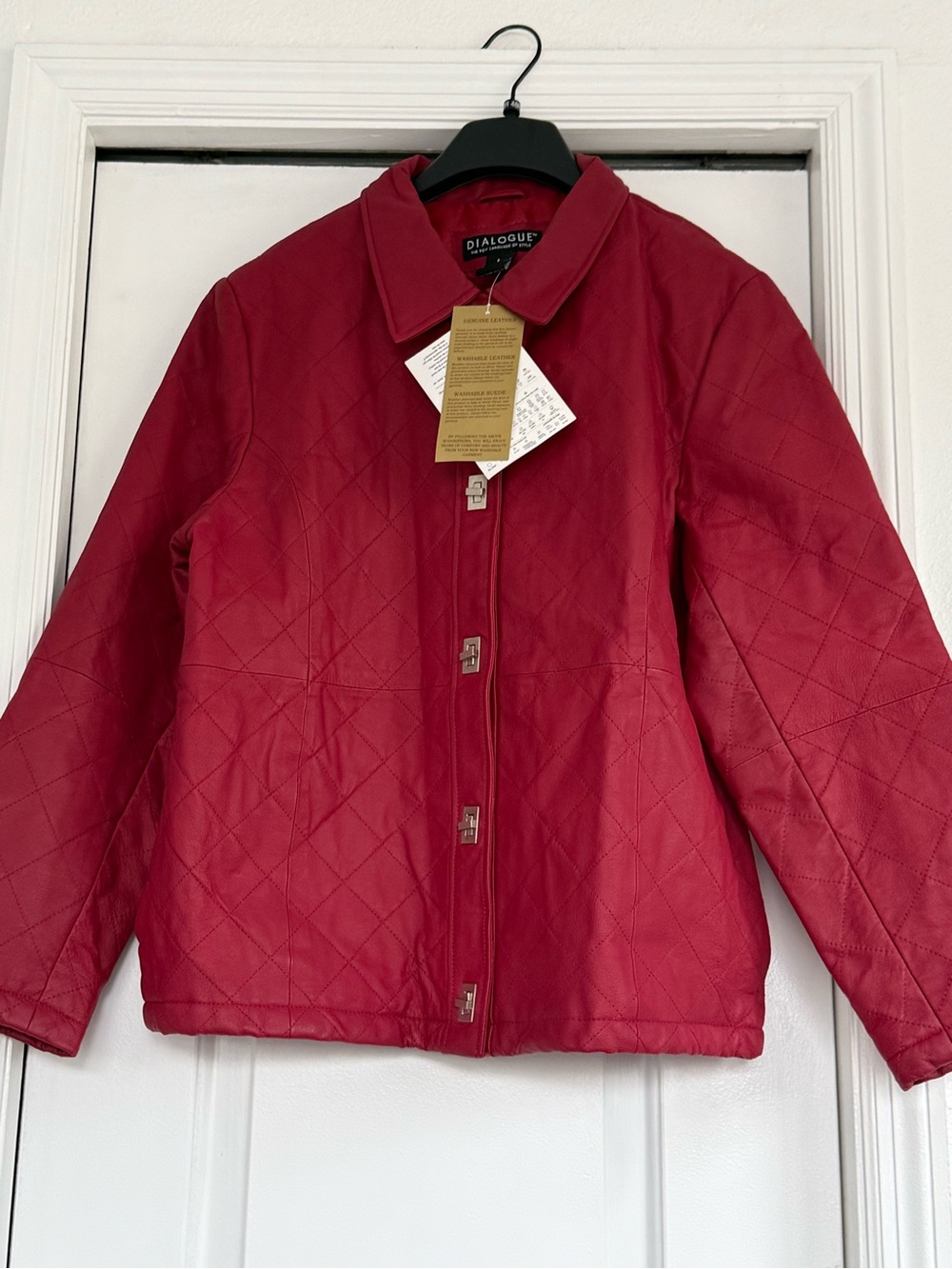 Dialogue Kids Quilted Red Puffer Jacket 100% Leather